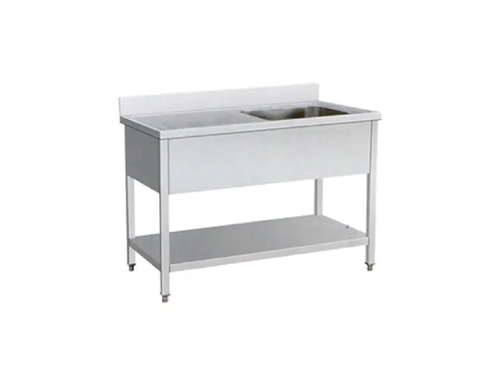 Commercial sink with right 1 bowl and left board &undershelf for washing machine