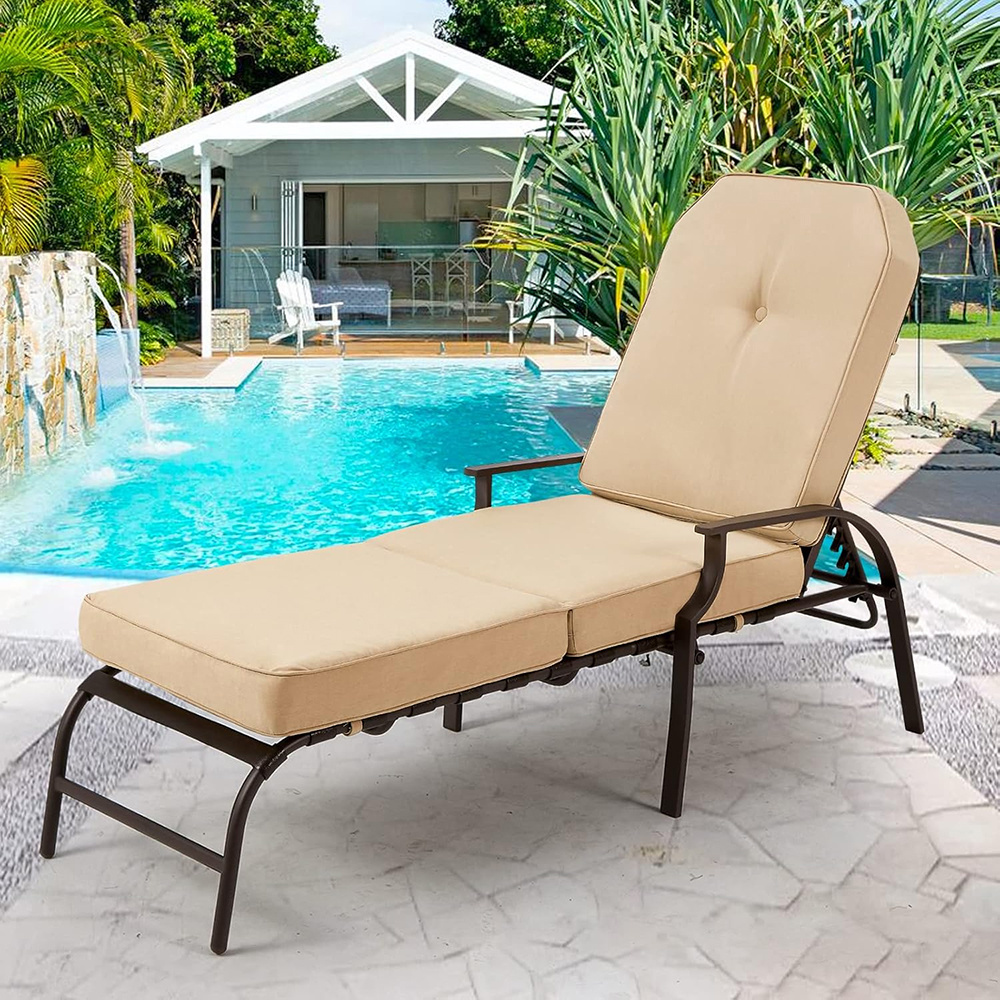 U-MAX Adjustable Outdoor Chaise Lounge Chair Patio Lounge Chair Recliner Furniture with Armrest and Cushion for Deck, Poolside, Backyard