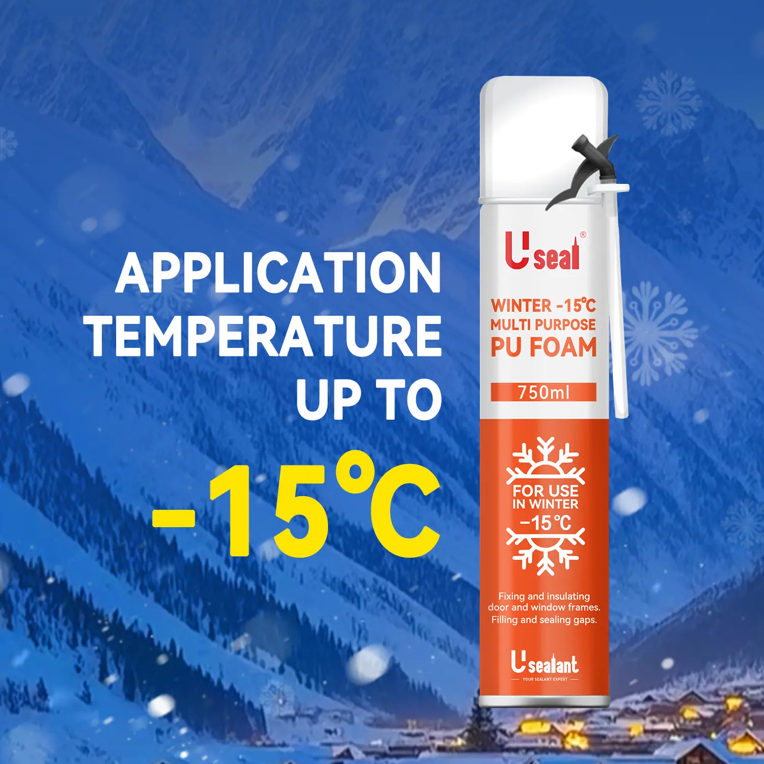 Winter Type PU Foam 750ml Temperature Up to -15 ℃Excellent Performance for Building Materials