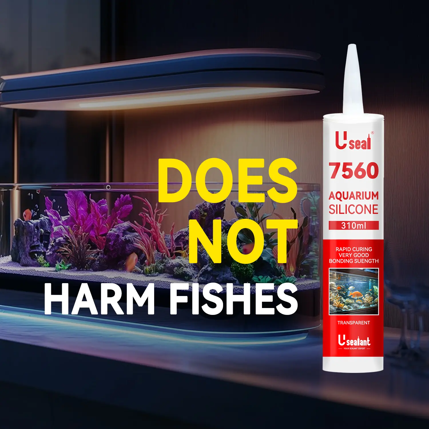 7560 Wholesale Price Acid Cure 300ml Aquarium 9800 100% Clear Silicone Sealant Adhesive Good Bonding Small Fish Tank Glass Super Glue