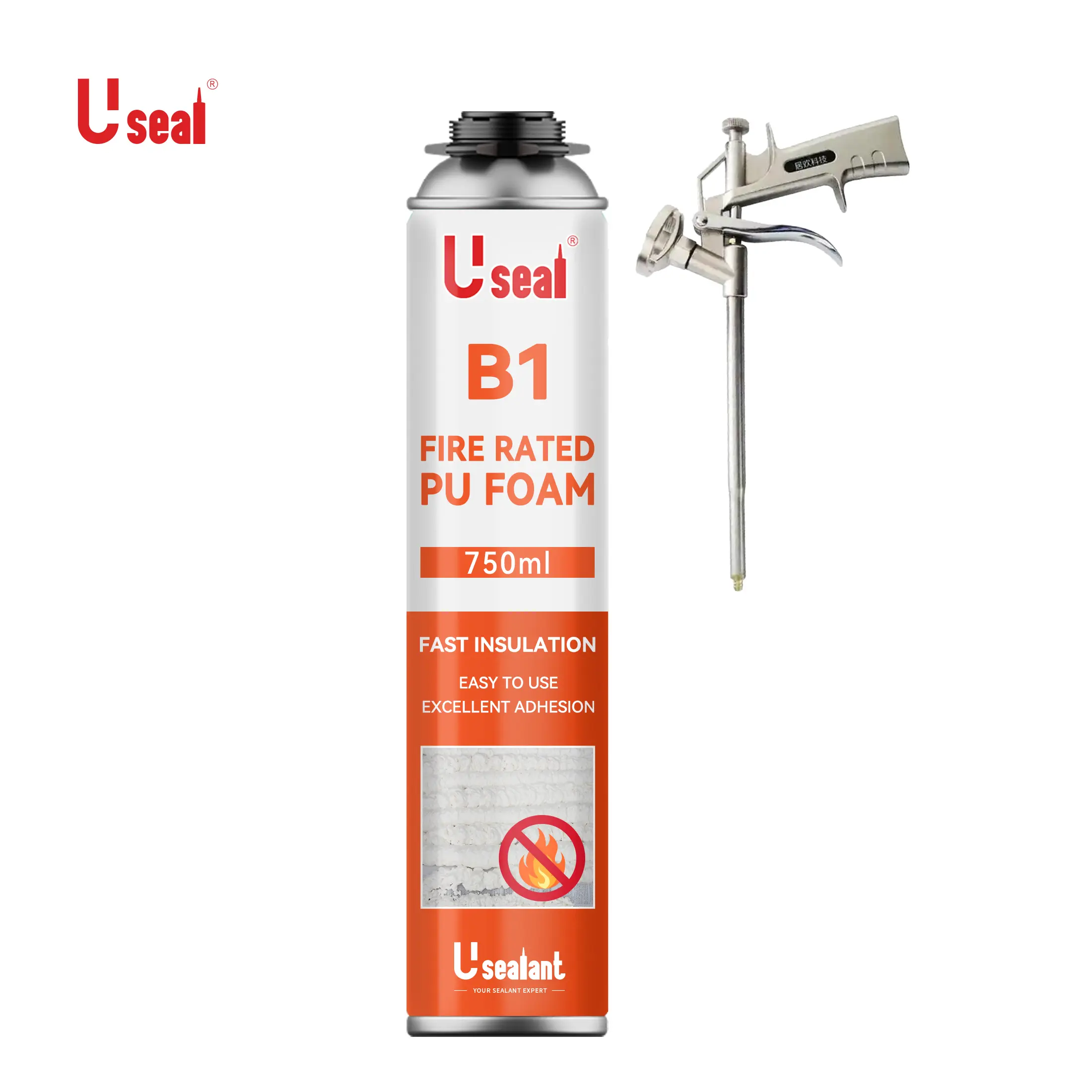 B1 Thermal & Acoustic Insulation Fire Rated PU Spray Foam for Gap Filling, Sealing on Windows, Walls, Joints & Pipes
