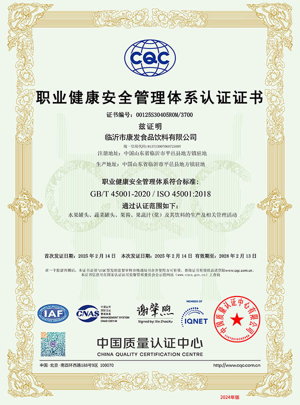 职业健康安全管理体系认证
