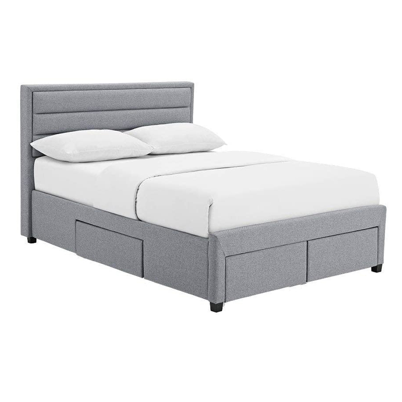 Queen Bed Leather and Fabric Bed With Storage