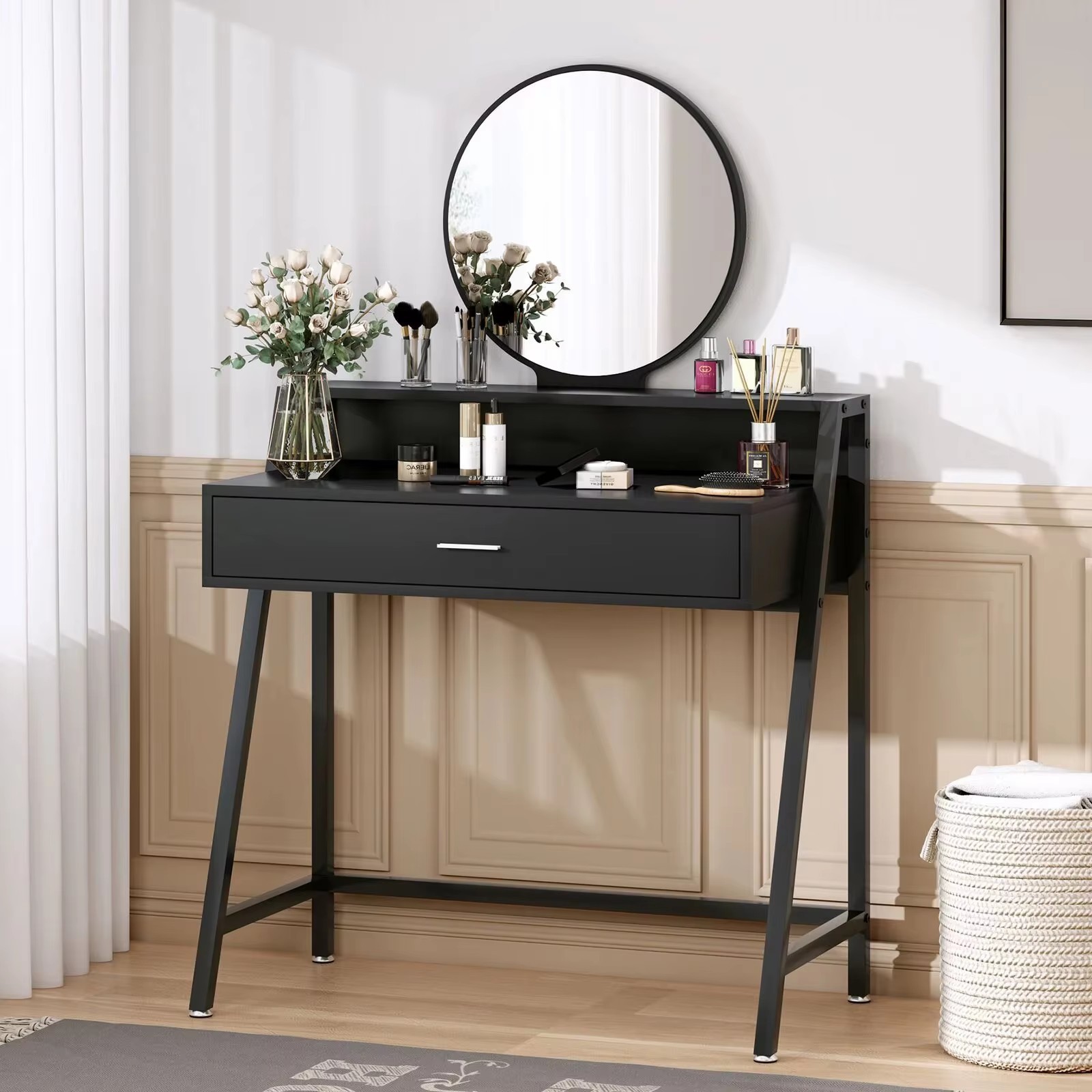 modern minimalist dressing table with a vanity mirror for the bedroom