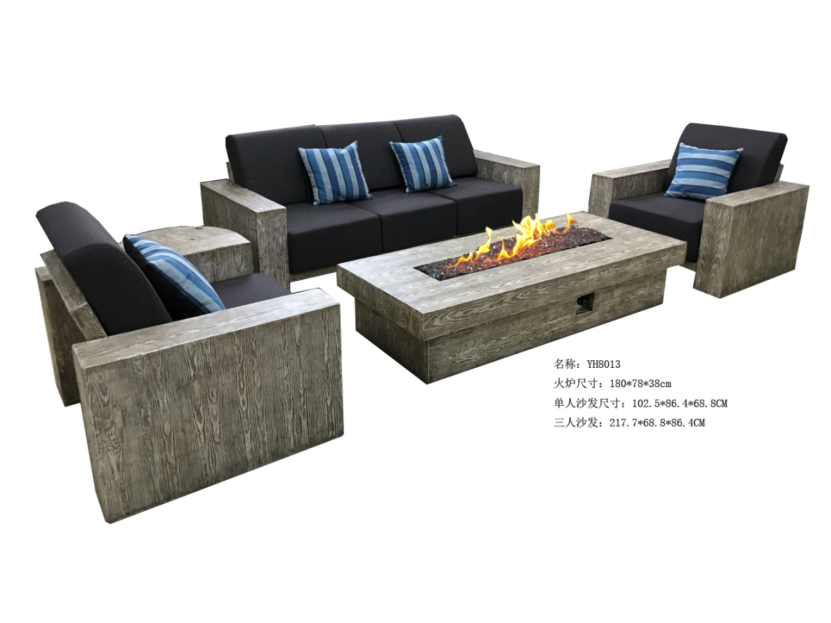 A complete set of table and sofa with fireplace