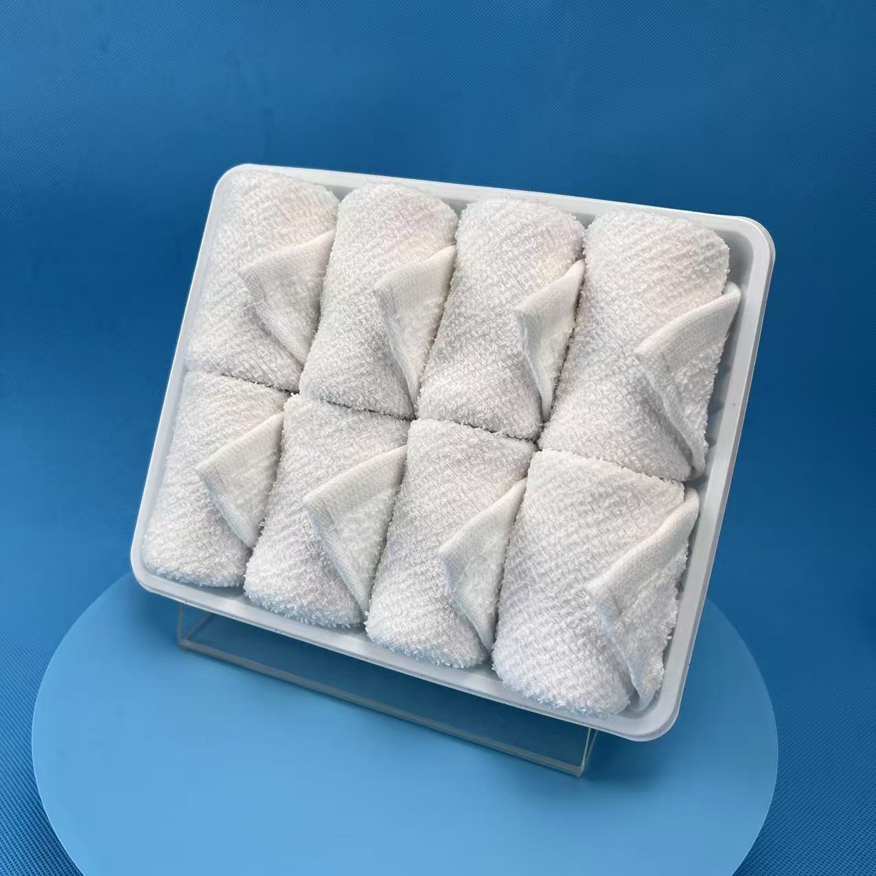 First-Class Business Class Rolled Cotton Disposable Inflight Towels Compressed Sports Woven Technique Hot Airplane Towel Tray