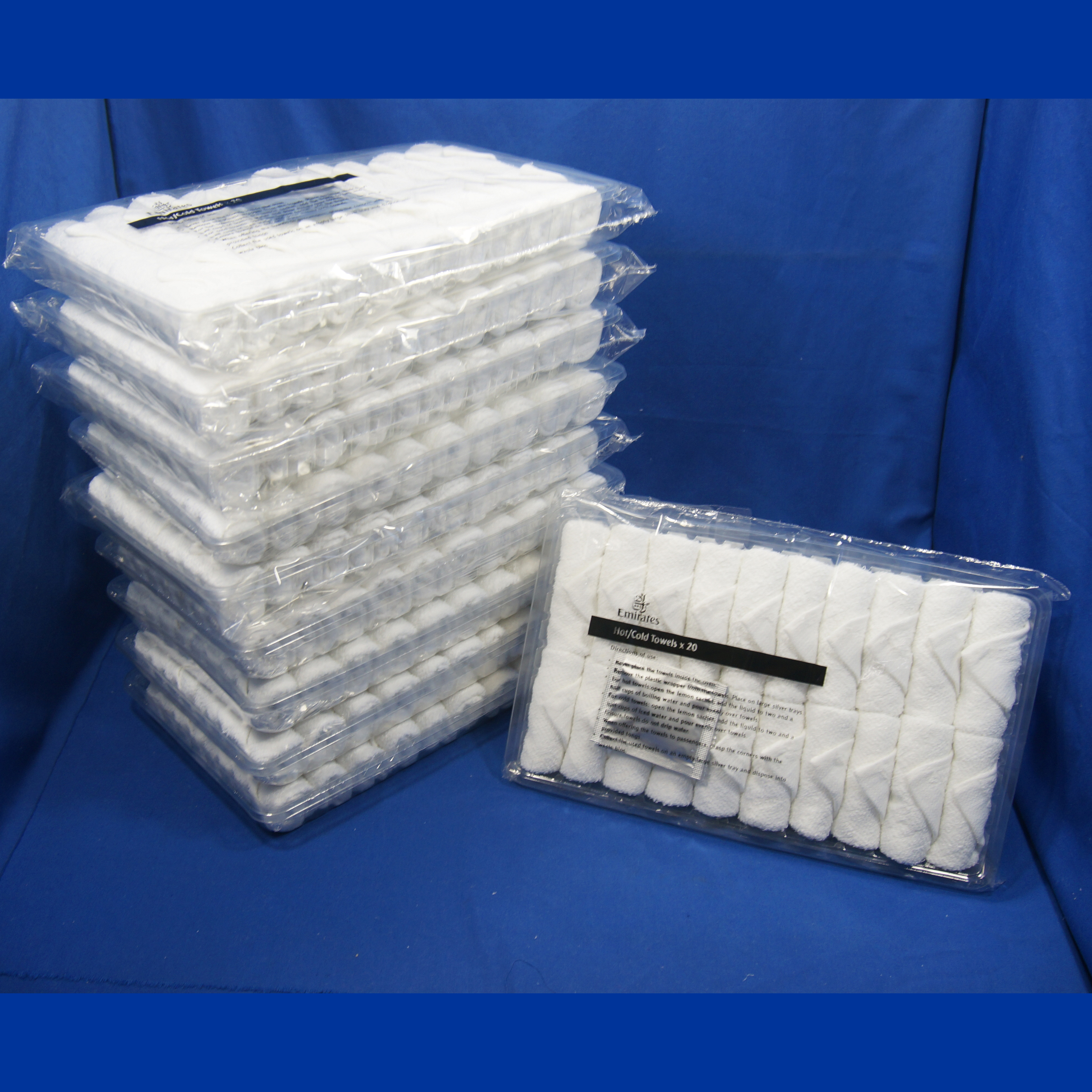 Airline Cotton Oshibori Inflight Towel 13g 20 Pcs Per Tray Disposable Woven Technique