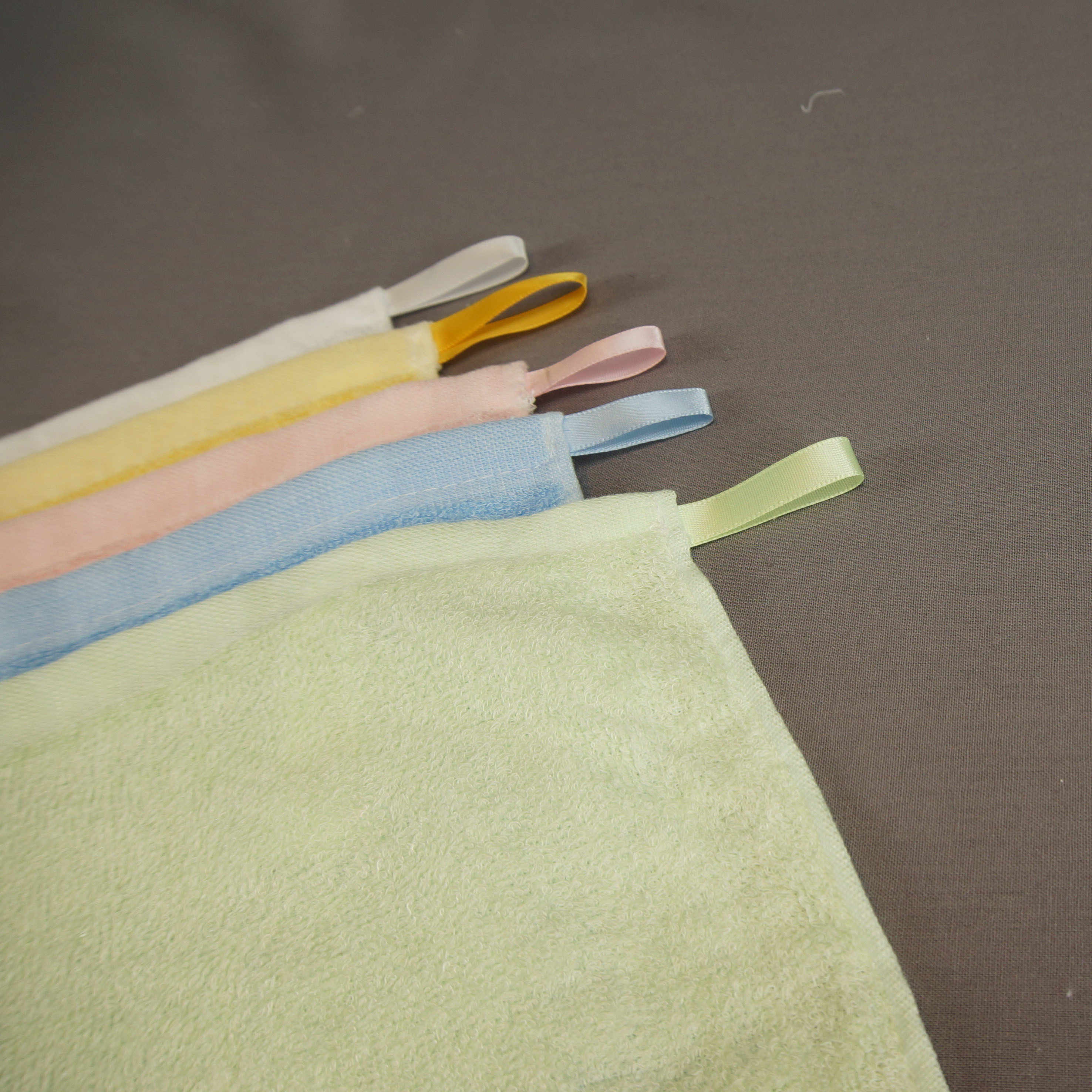coloured  bamboo and  cotton bamboo kitchen towel with hanging loop