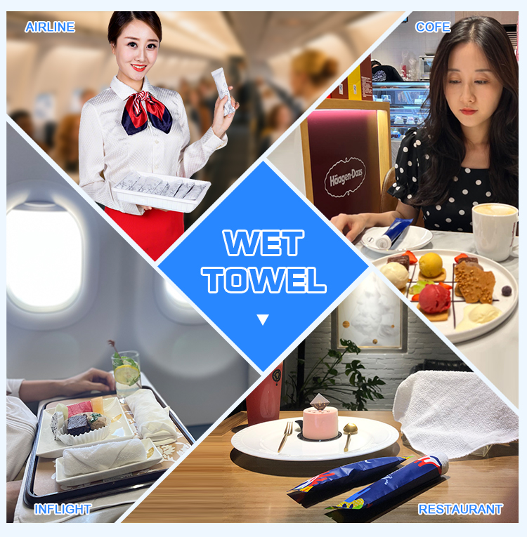 Customizable Disposable 100% Cotton Tissues Compressed Individual Airline In-Flight Wet Napkin Towel with Custom Logo
