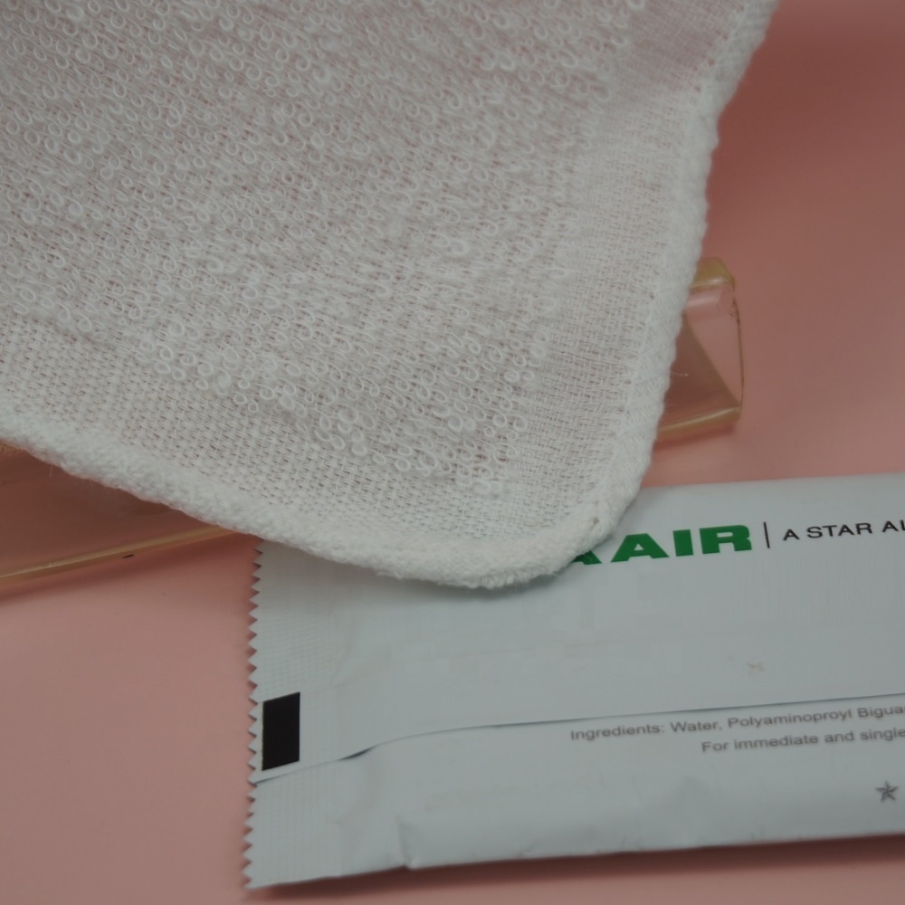 Customizable Disposable 100% Cotton Tissues Compressed Individual Airline In-Flight Wet Napkin Towel with Custom Logo