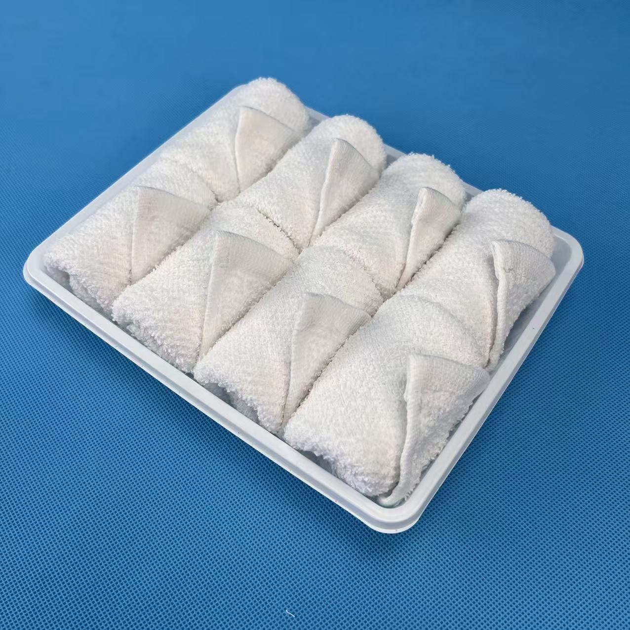 First-Class Business Class Rolled Cotton Disposable Inflight Towels Compressed Sports Woven Technique Hot Airplane Towel Tray