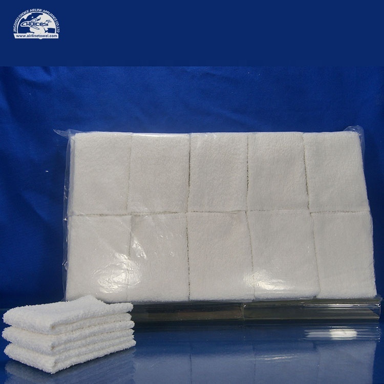 High Quality Disposable Cotton White Terry Airline Hot Towel Folded in Bag