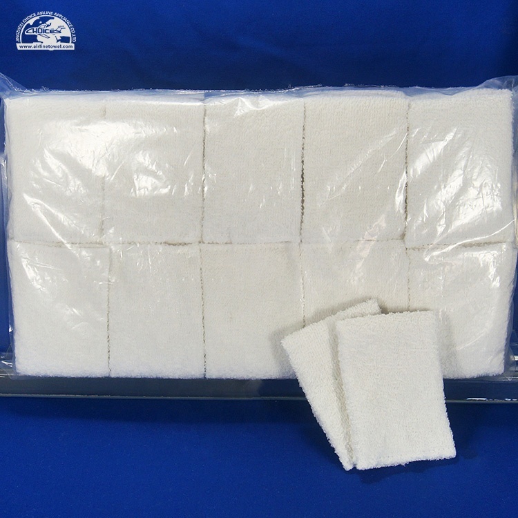 High Quality Disposable Cotton White Terry Airline Hot Towel Folded in Bag