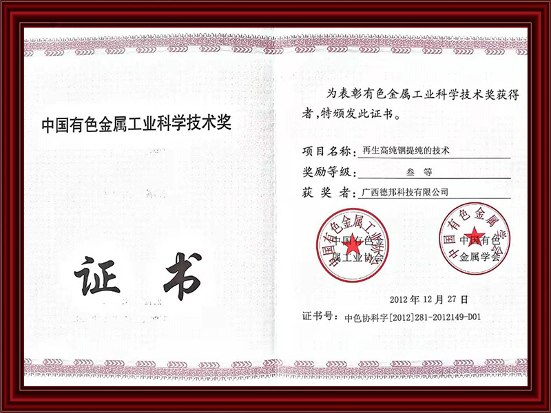 中国有色金属工业科学进步奖