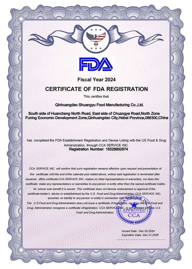 ShuangYu FDA Certificate