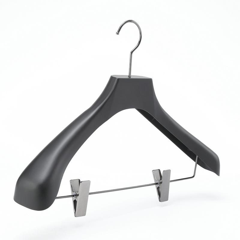 China brand Chunshui custom shape 44.5cm ABS/HIPS/PS Recycle Material wholesale black clothes coat pant hanger with locking bar X-CZ-45