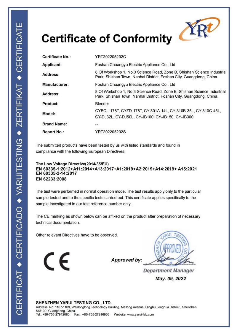 YRT202205202C Mixer - LVD Certification