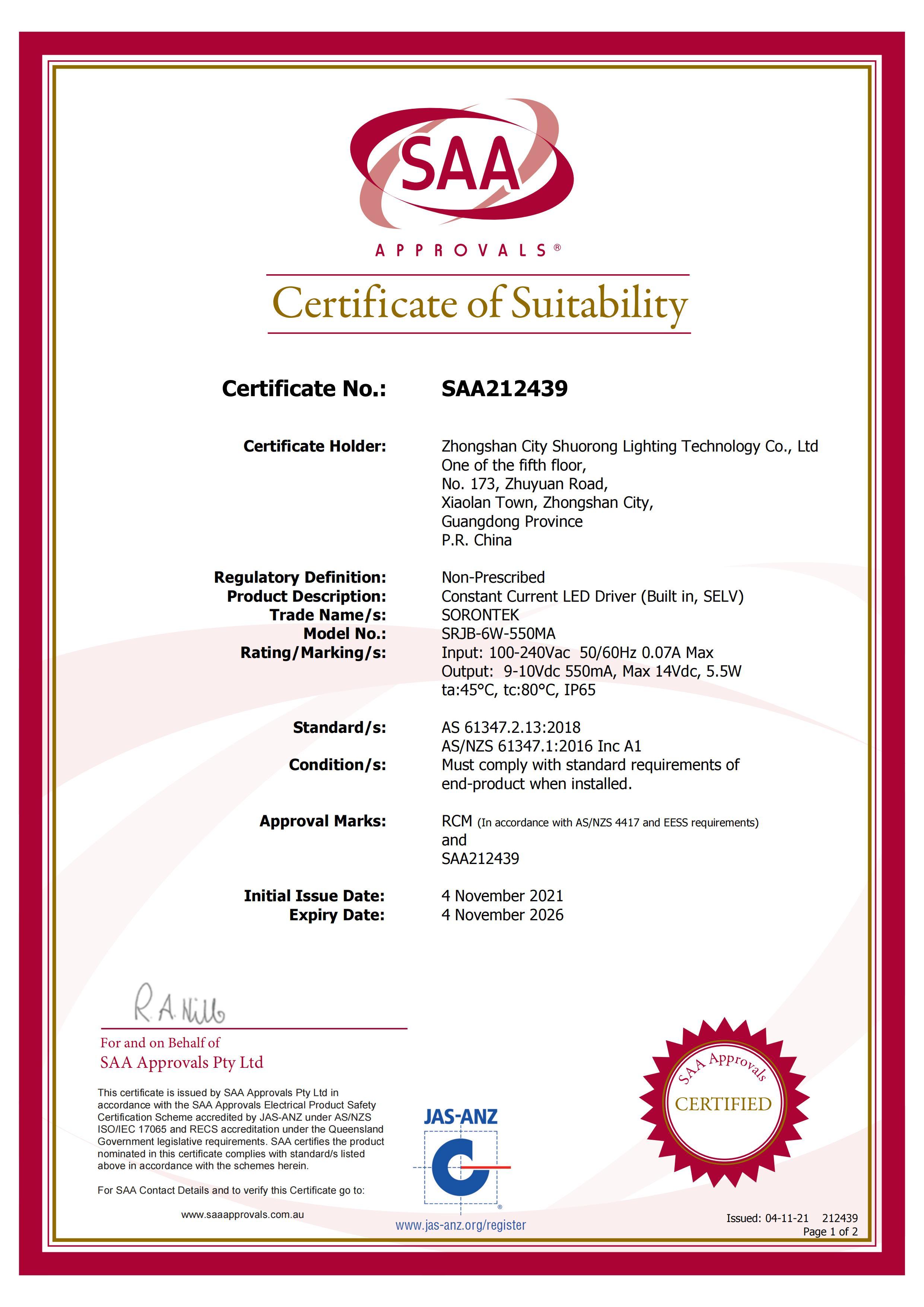 Certificate SAA