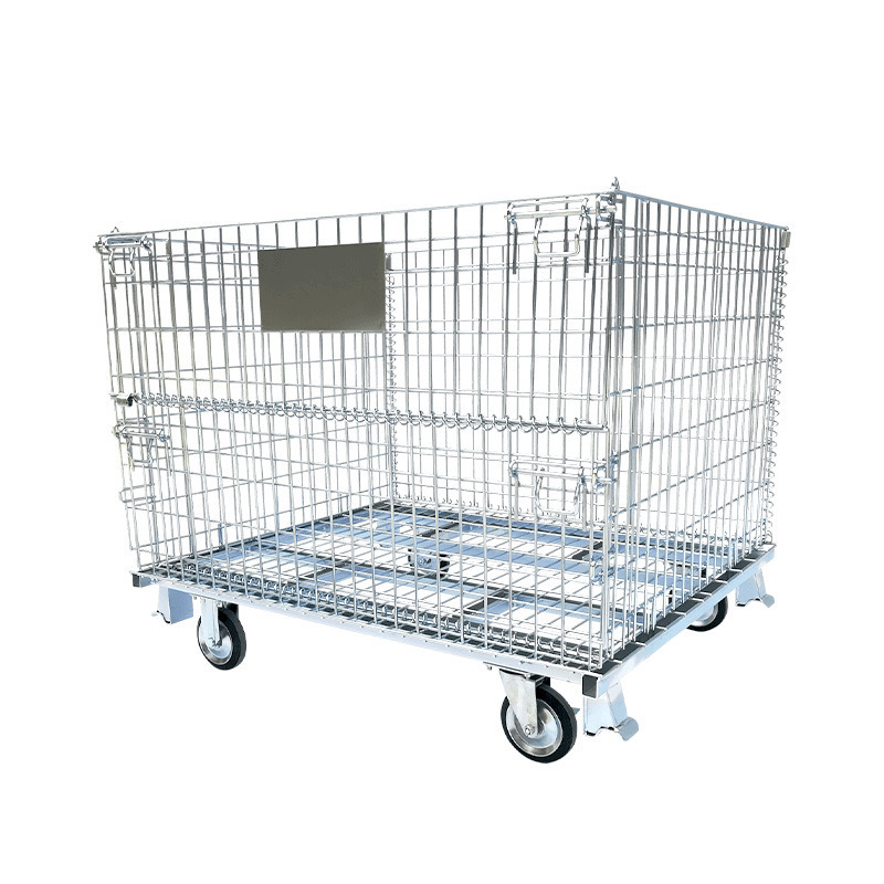 HSJ Foldable Metal Wire Mesh Pallet Storage Cages Container