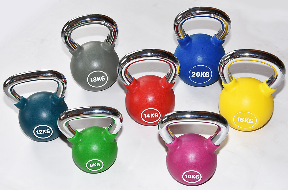 WK103 Colored semi-retan kettlebell with chrome handle