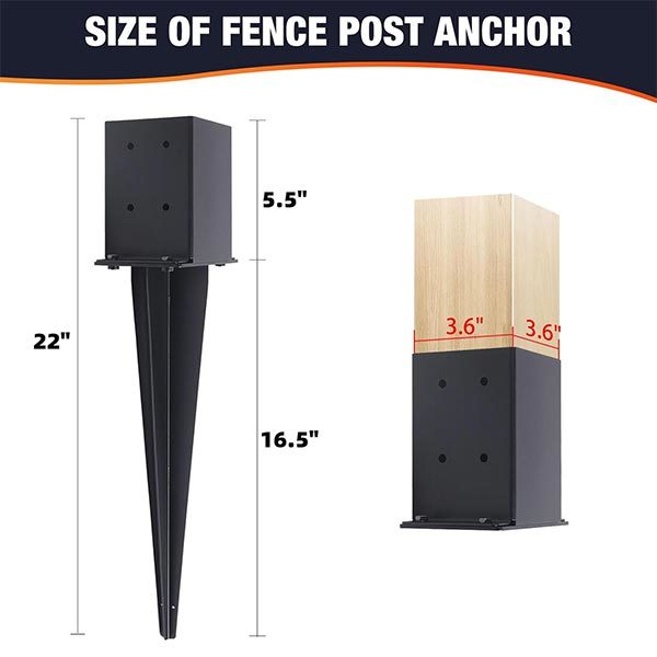 Hot Selling 75x75mm 100x100mm Black Powder Coating Ground Spike Metal Fence Post Anchor Support