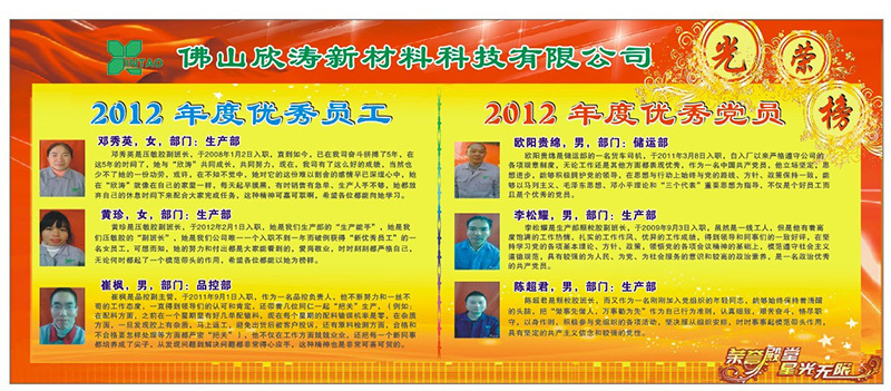 2012年度优秀员工 优秀党员