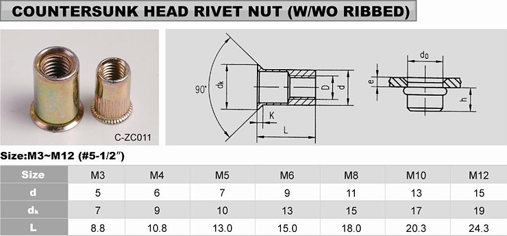 Countersunk rivet nut 