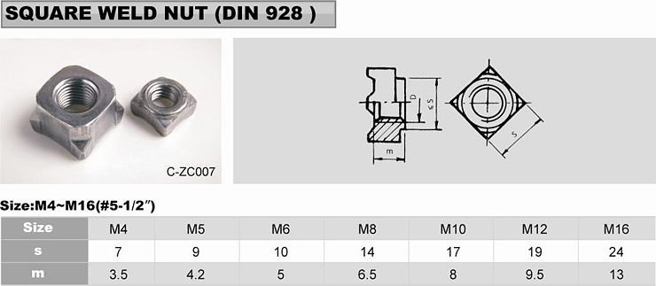 Square welding nut 