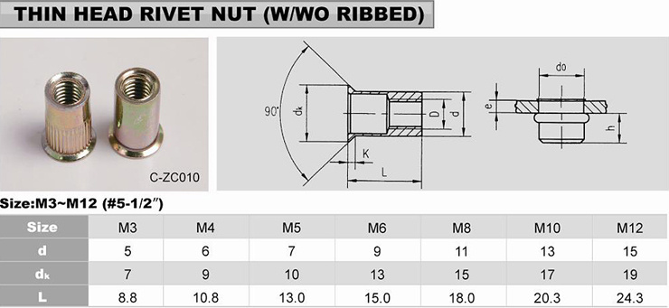 Small head rivet nut 