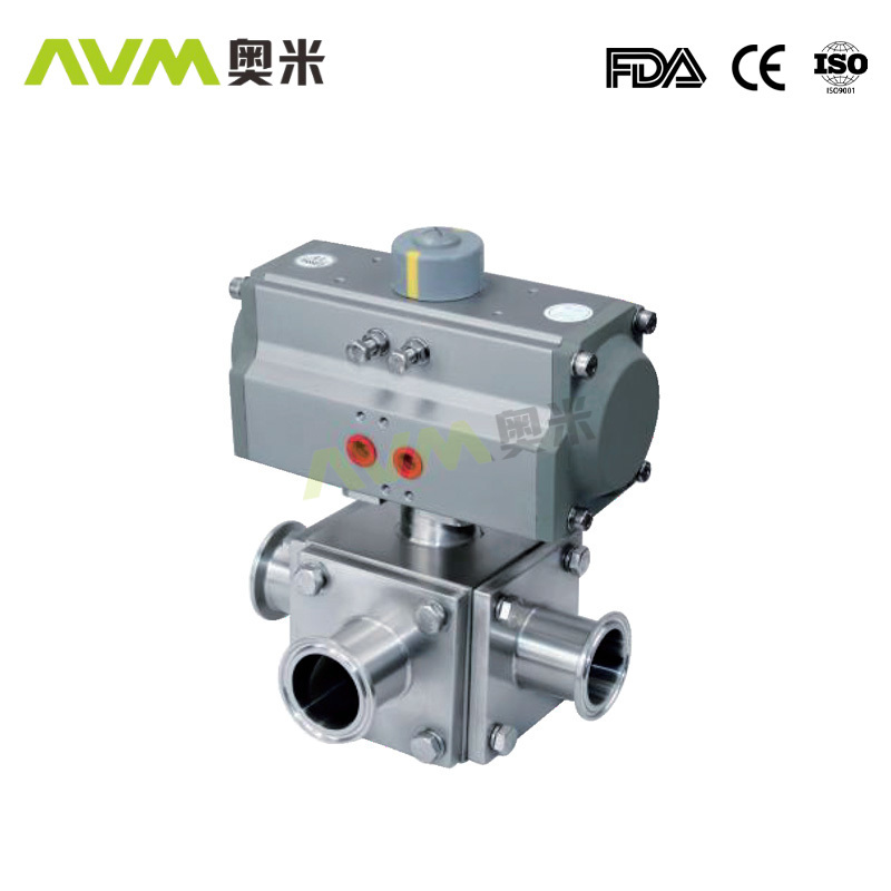 Sanitary Pneumatic Square Three Way Ball Valve