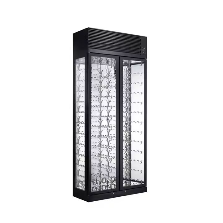 Luxury Two-Door Wine Bottle Cooler Refrigerator with Mirror Interior for Perfect Wine Display New Condition