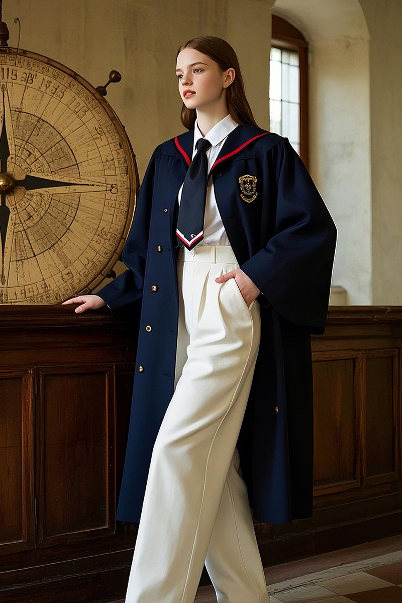 Double Breasted Short Degree Gown in Dark Navy Blue Double Breasted Short Degree Gown in Dark Navy Blue