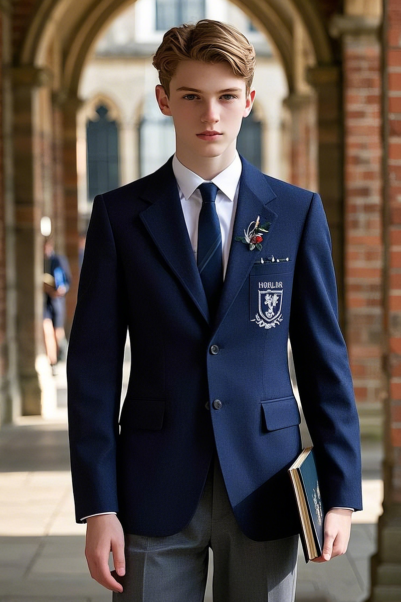 College literary style navy blue slim single-breasted suit College literary style navy blue slim single-breasted suit