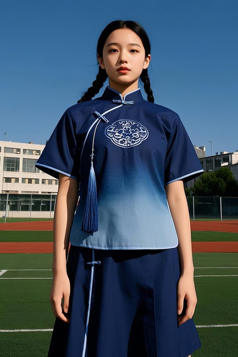 Navy Blue Gradient Short Sleeve Skirt Set Navy Blue Gradient Short Sleeve Skirt Set