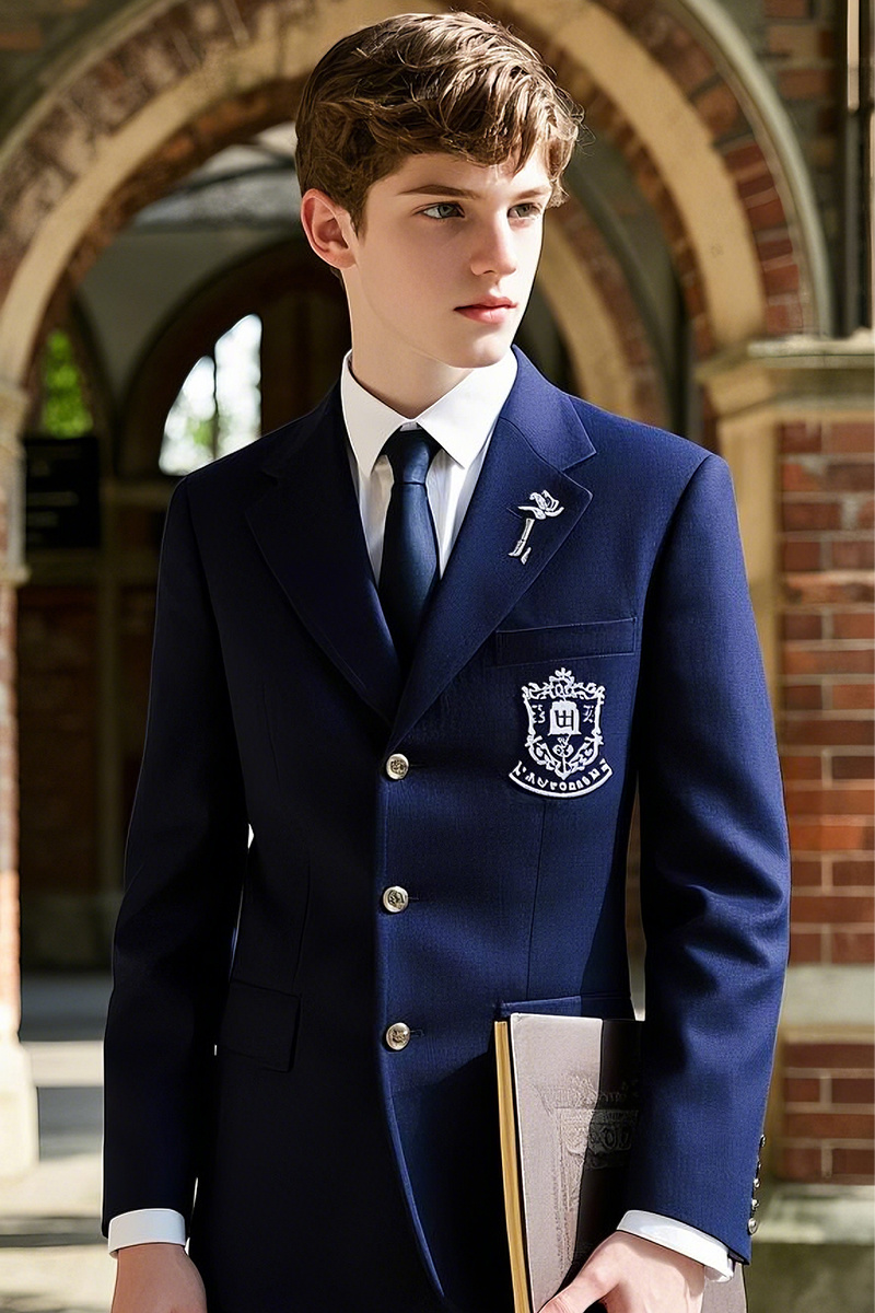 College Fashion Style Navy Embellished Embroidered Single Breasted Suit College Fashion Style Navy Embellished Embroidered Single Breasted Suit