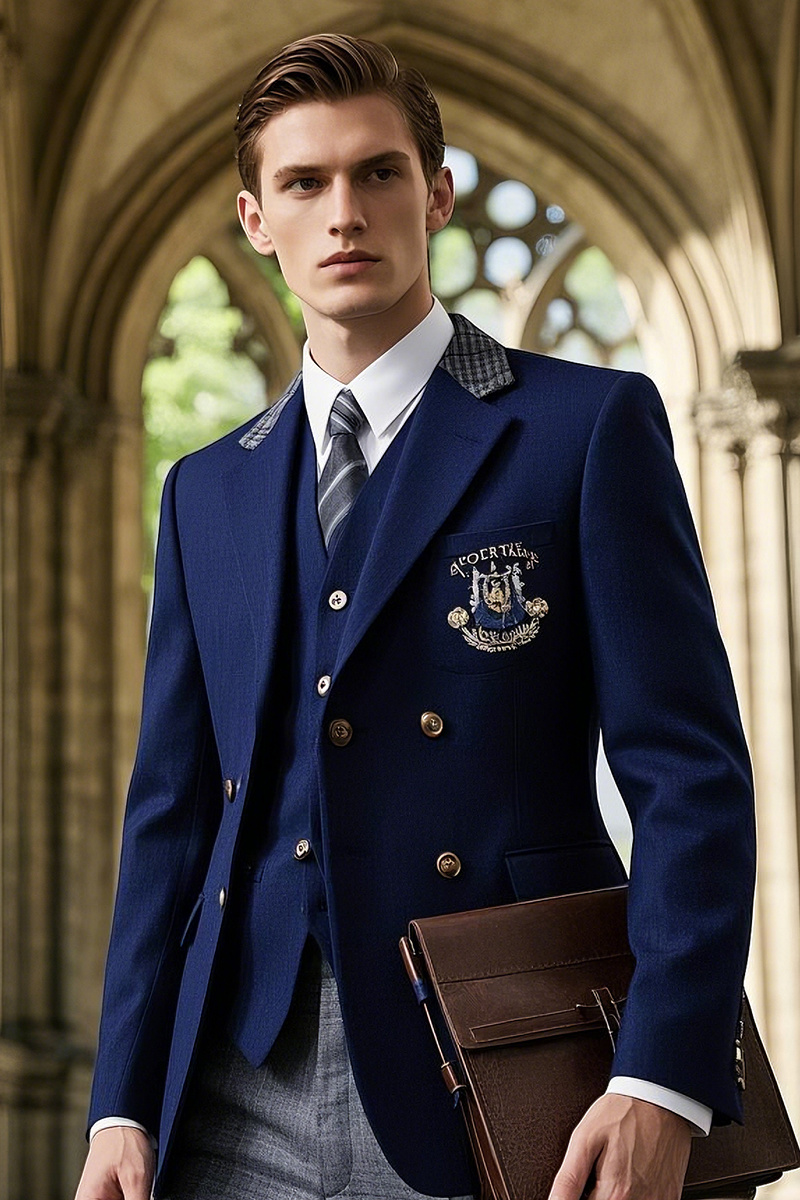 College literary style school motto embroidery slim-fit suit College literary style school motto embroidery slim-fit suit