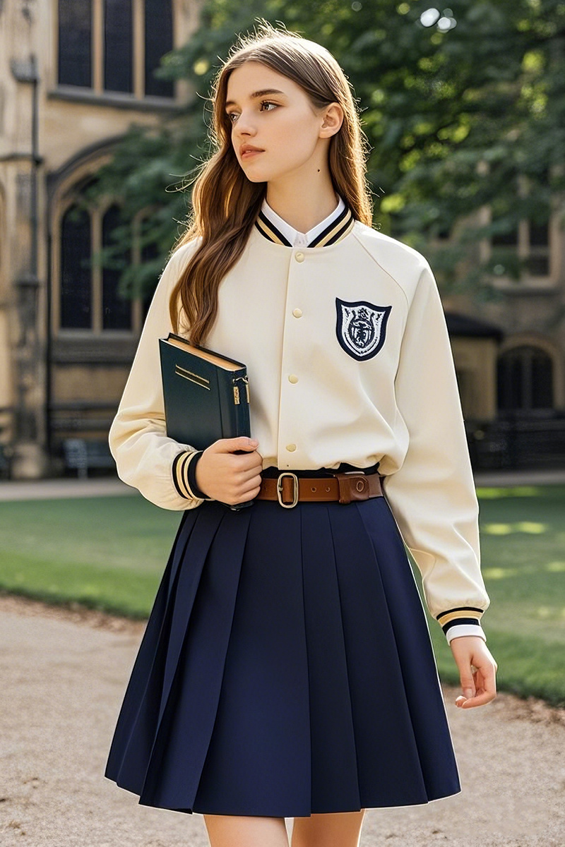 Intellectual College Style Ivory Baseball Jersey Pleated Skirt Suit Intellectual College Style Ivory Baseball Jersey Pleated Skirt Suit