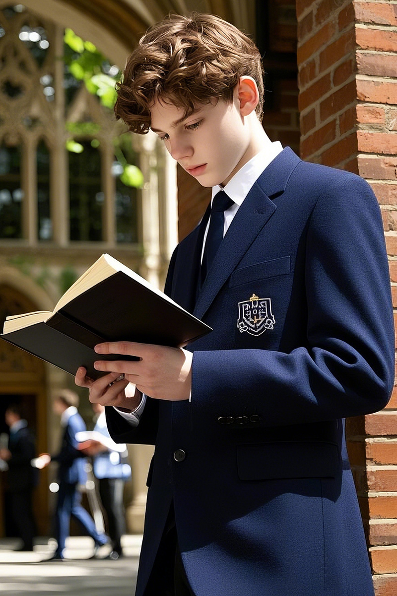 College literary style navy embroidery single-breasted suit College literary style navy embroidery single-breasted suit