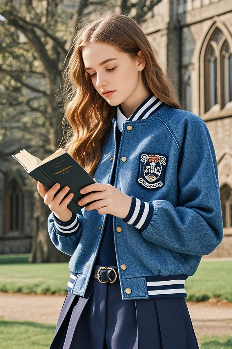 Youth sports style denim blue baseball jersey with trousers Youth sports style denim blue baseball jersey with trousers