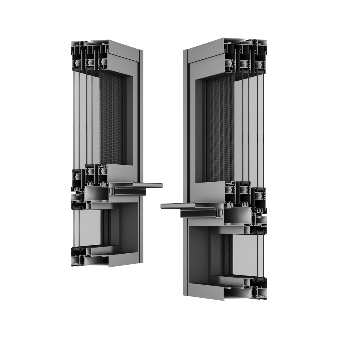 Aluminium Door and Window Modern Aluminum Frame Blue Color Tinted Glass Sliding windows with Roller Blinds