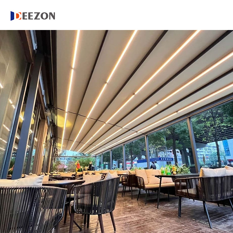 Deezon Aluminum Frame UV Water Resistant Fabric Retractable Patio Sun Shade Awning Pergola Fold Roof for Outdoor