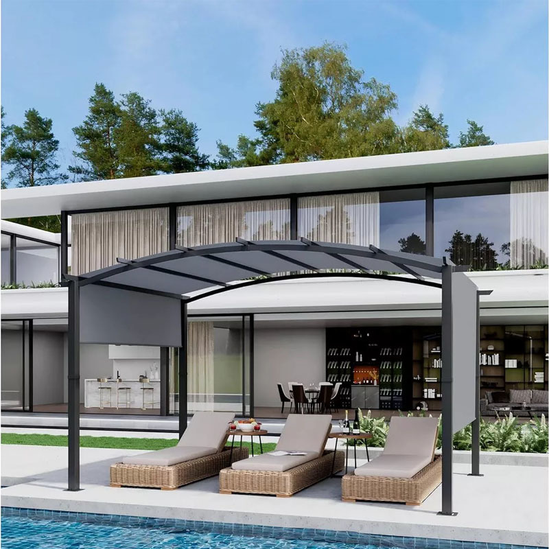 Outdoor Arched Pergola,aluminum Pergola with Retractable Canopy, Arched Style Gazebos for Backyards, Lawn, Patios