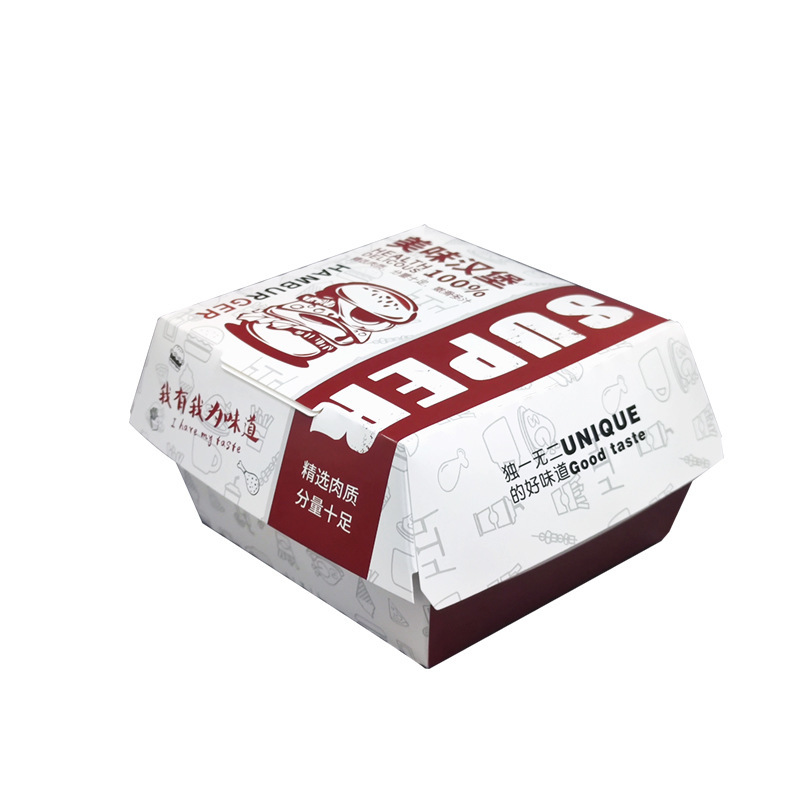 Chinese style Guochao burger box disposable food grade thickened packaging box fold-free hamburger takeaway packaging box