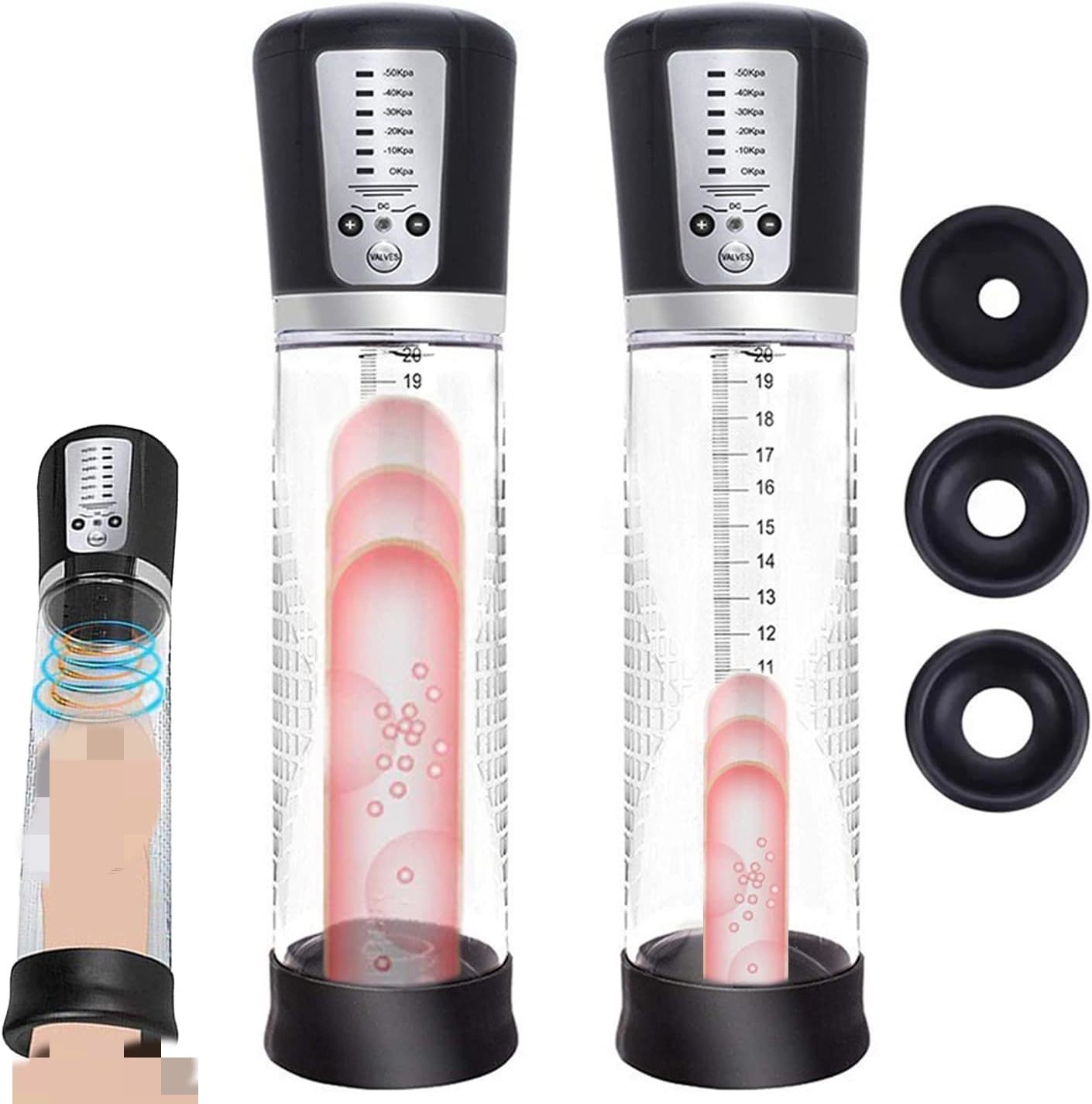 電動ペニスポンプ 真空陰茎ポンプ 吸圧式器具 真空トレーニング USB充電式 目盛り付け 強力吸い上げ 空気を開放できる 圧力維持機能 圧力6段調節 安全素材 携帯便利 軽量 オナホール 男性 替えヘッド3つ付き アダルトグッズ 大人のおもちゃ 男性用 (電動ペニスポンプ)