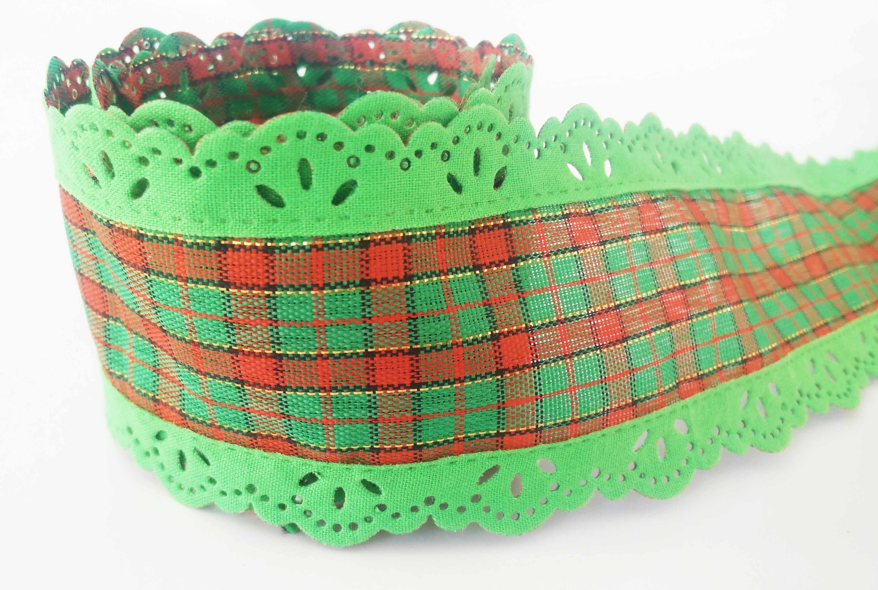 Christmas grosgrain fabric ribbon with laser cutting  edges