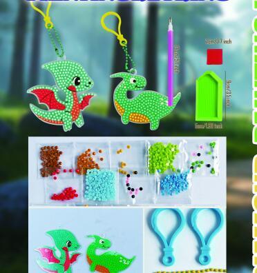 DIY DIAMOND PAINTING KEY CHAIN CRAFT KIT  dinosaur