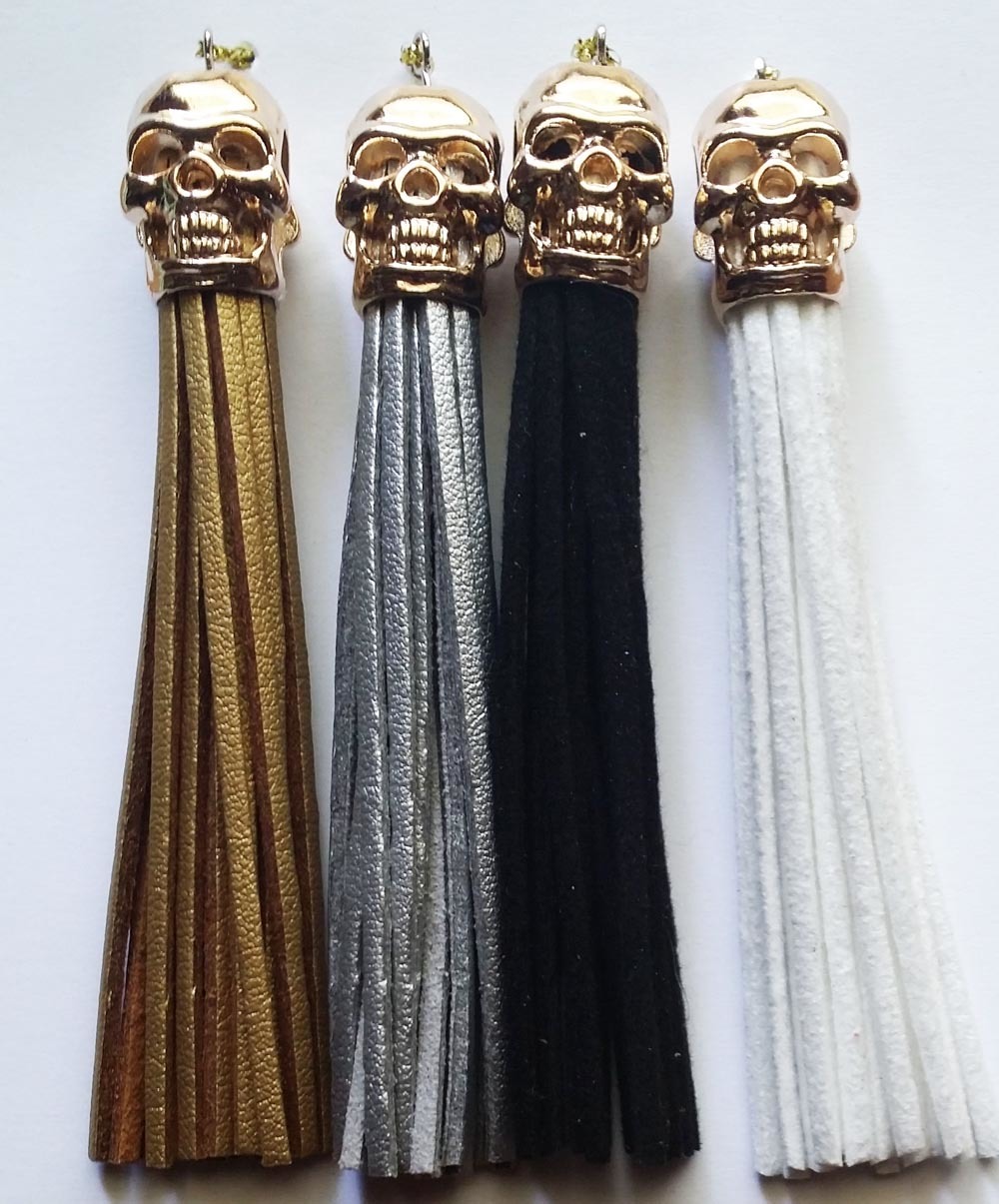 faux leather tassel with skull cap