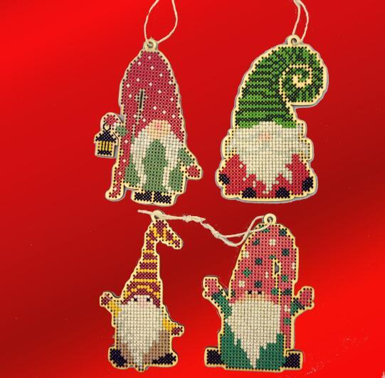 Wooden embroidery kit Christmas gnome ornaments