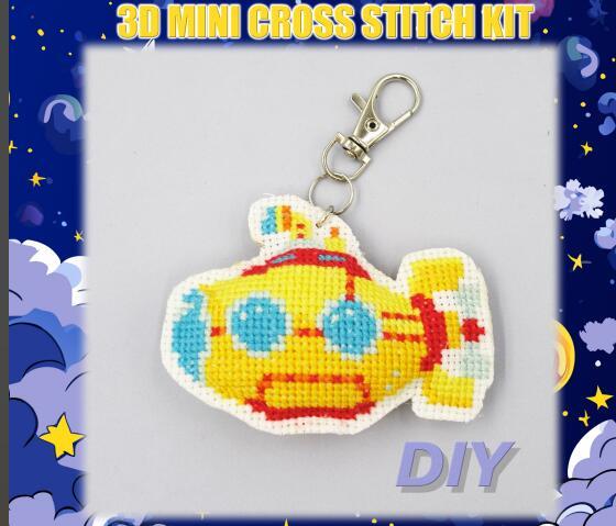 3D mini submarine cross stitch keychain kit