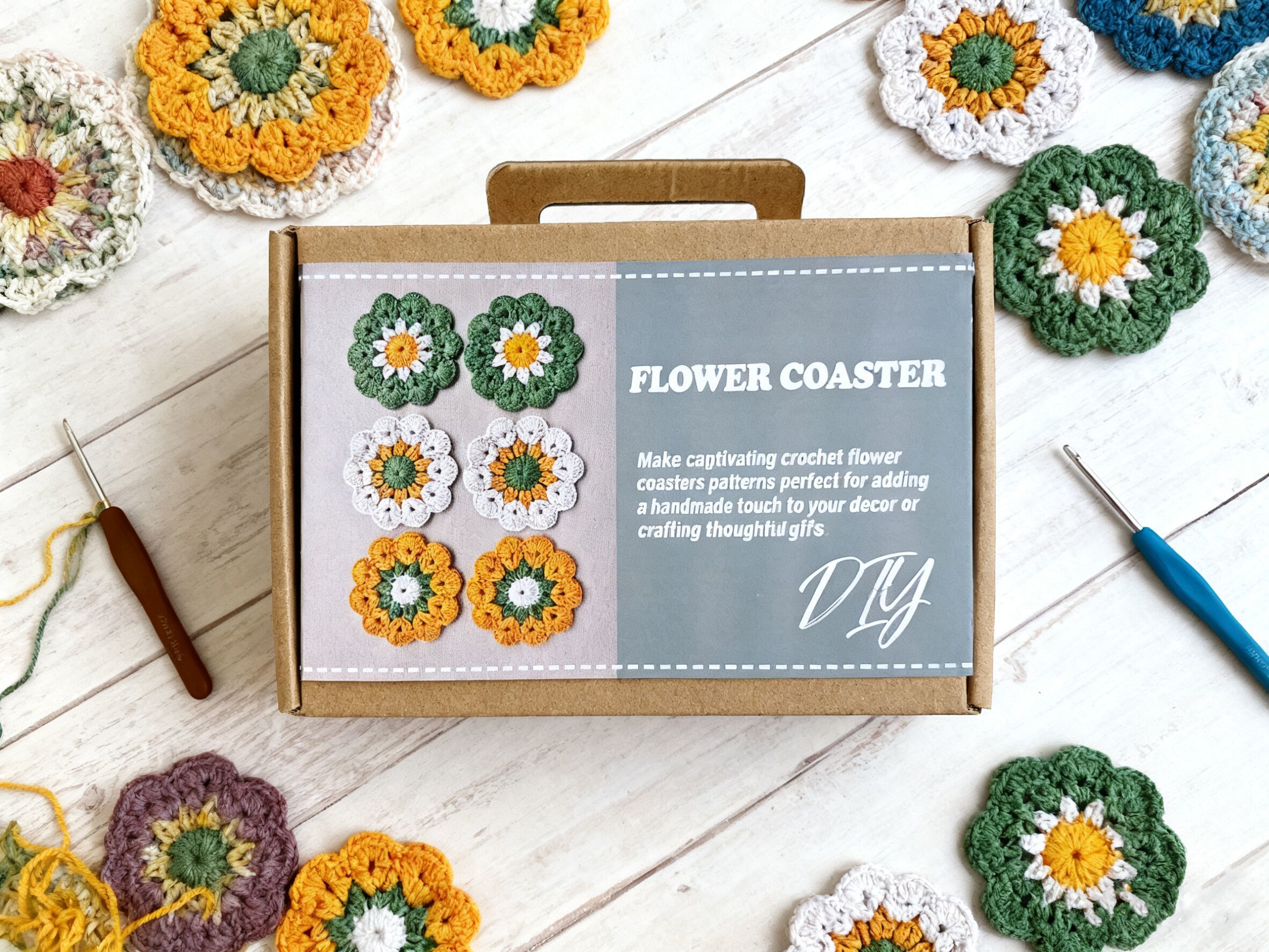 Crochet flower costers kit